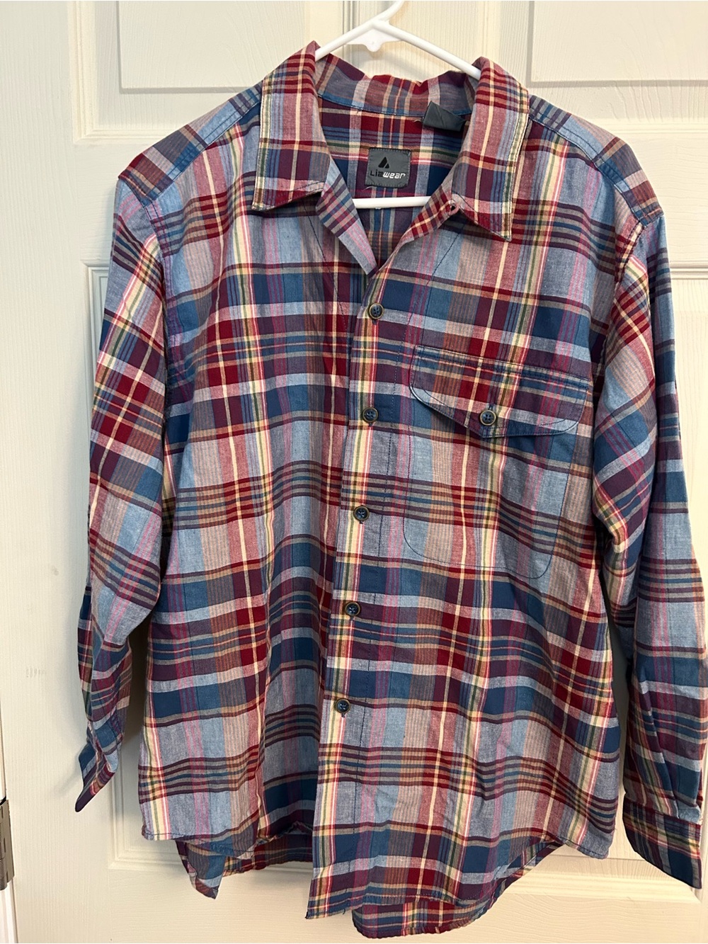 Women's Plaid Button-Down Shirt in Blue & Red